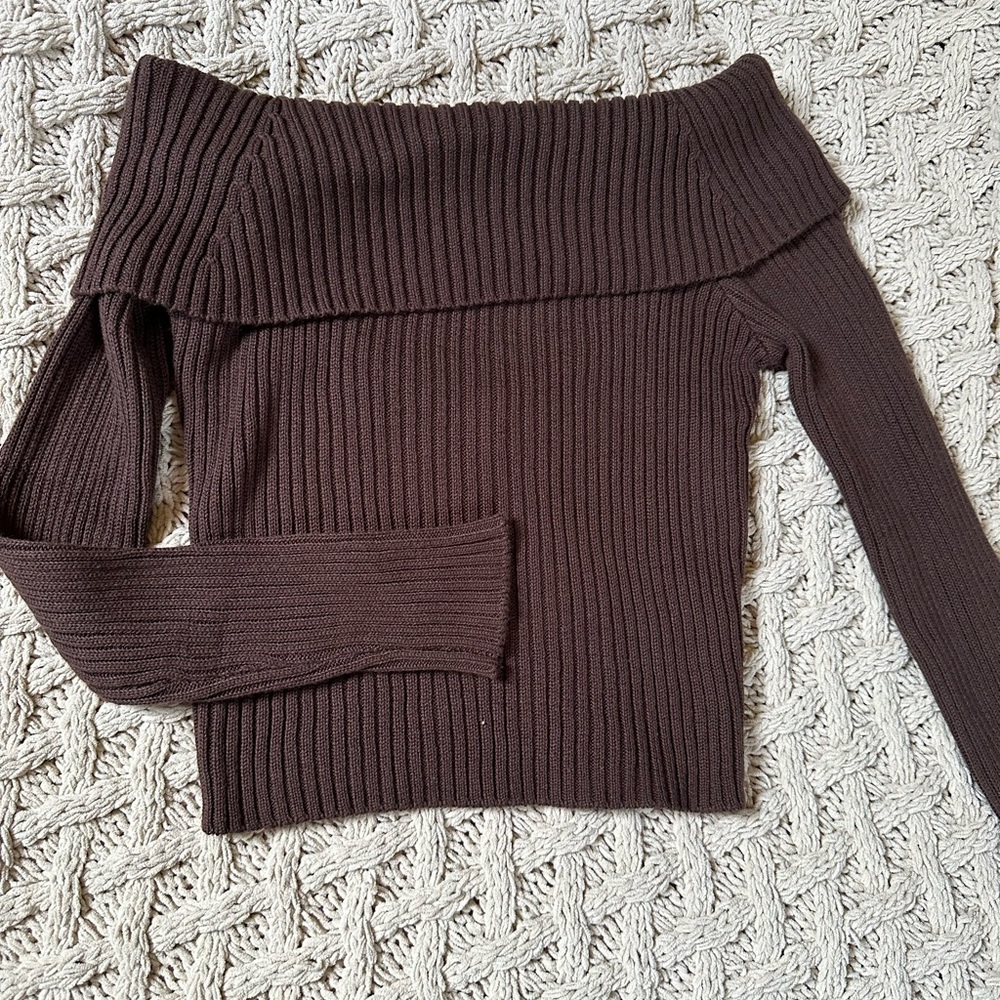 Elegant Off-Shoulder Brown Sweater